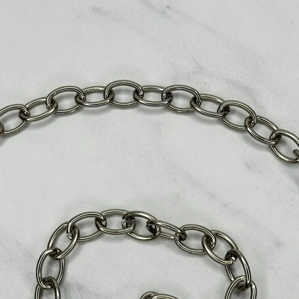 Blue Rhinestone Studded Silver Tone Chain Link Belt OS One Size